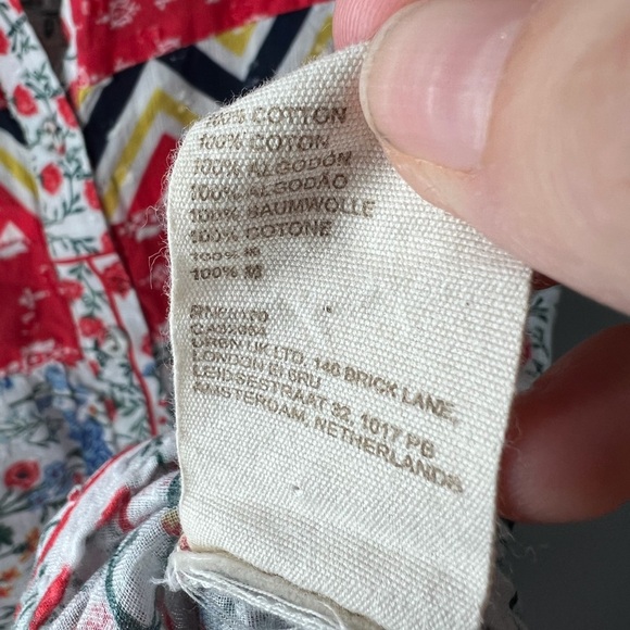 Anthropologie Let Me Be white red blue floral ruffle sleeve boho blouse sz 4 - Picture 7 of 7